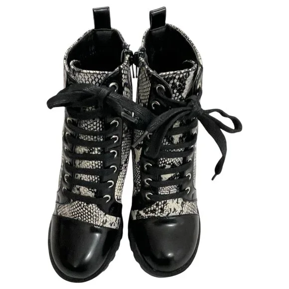 WILD DIVA Lounge Lace Up Boots Snake Print & Black Heeled All Man Made Size 6 - Picture 5 of 5